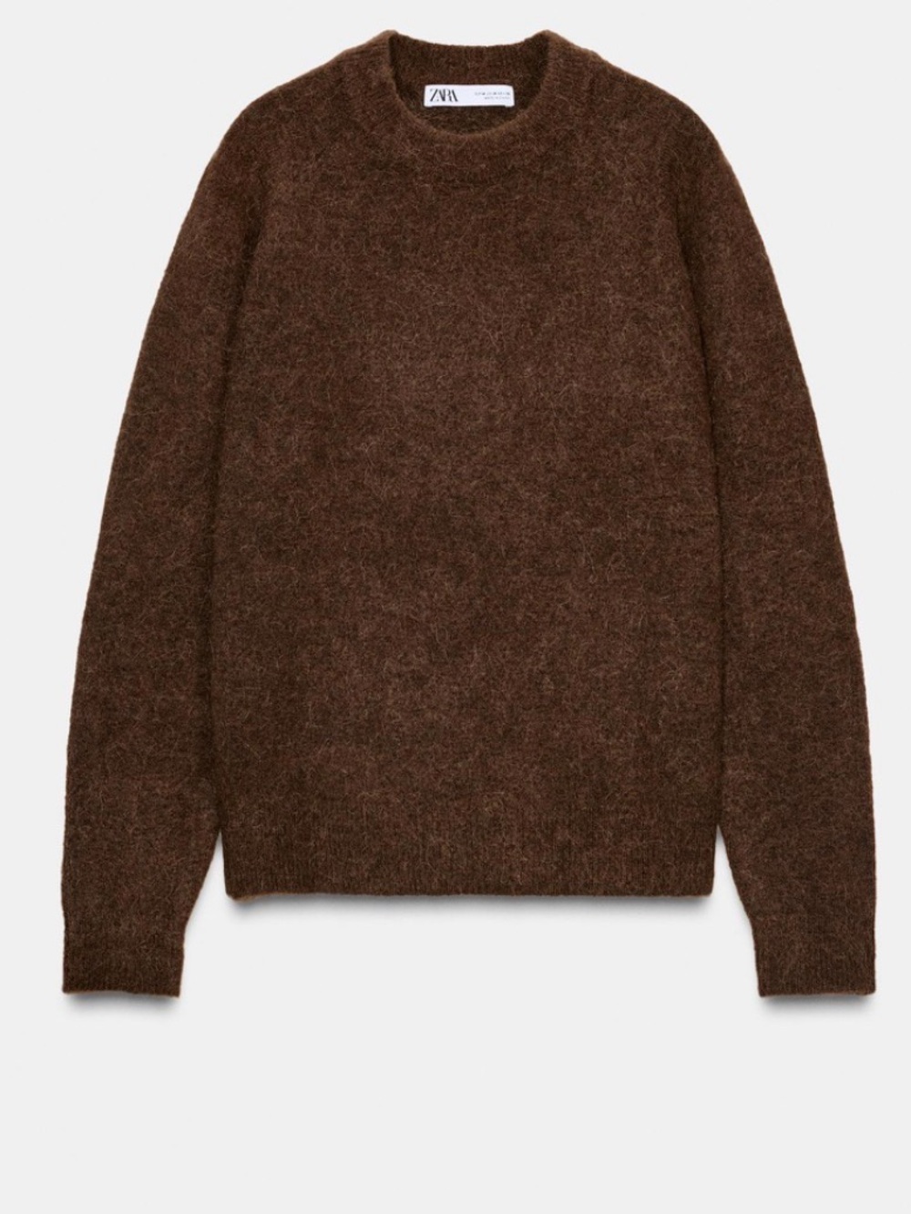 Zara Wool Blend Womens Crewneck Espresso Brown Sweater , Medium